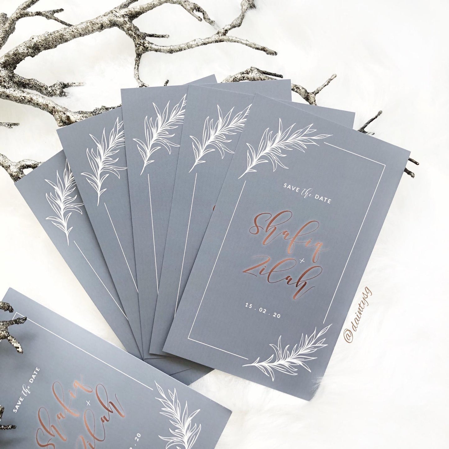 STONE GREY AND ROSE GOLD MODERN WEDDING INVITATION