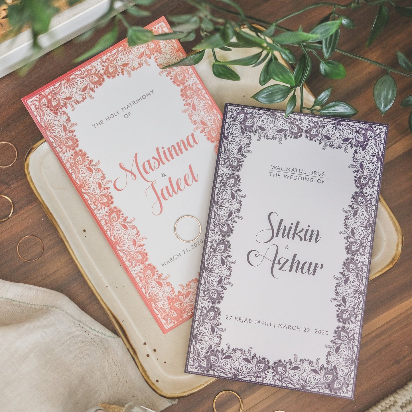 Gorgeous Coral Lace Wedding Invitations | Wedding Card SG