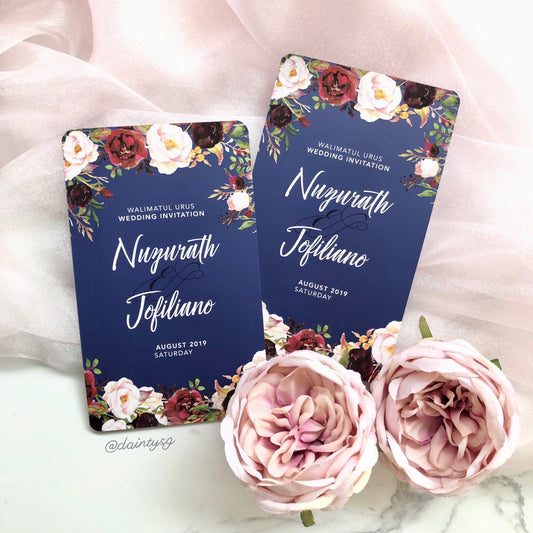 Burgundy Marsala On Navy Blue Invitations | Wedding Card SG