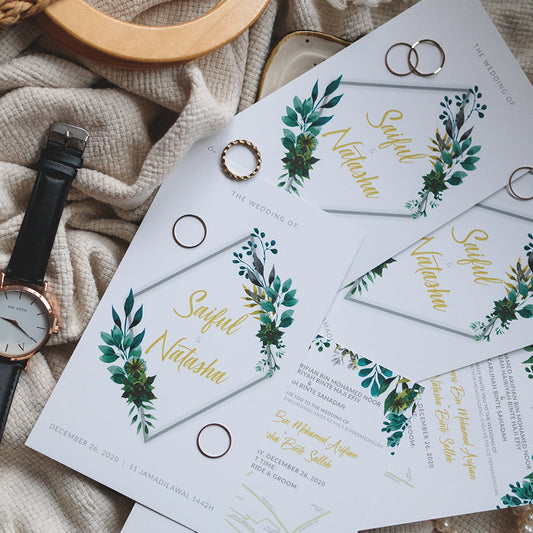 Diamond Botanical Eucalyptus Greenery Wedding Invitations | Kad Kahwin Singapore