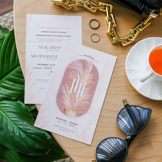 Brown Hues Bohemian Pampas Grass Wedding Invitations Suite | Singapore Wedding Card