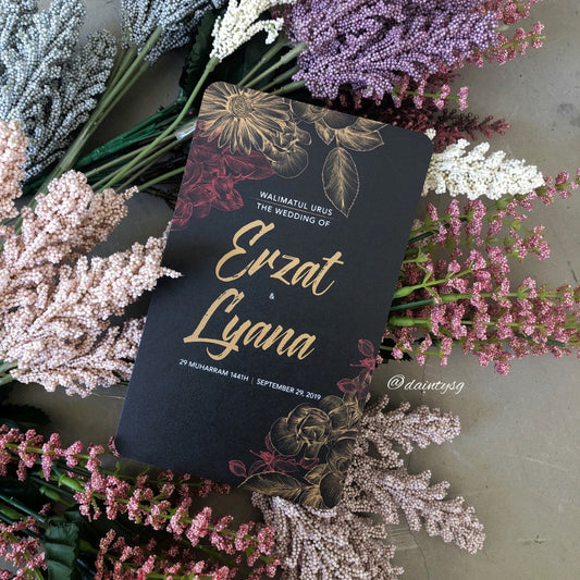 ELEGANT RED FLORAL ON BLACK WEDDING INVITATION