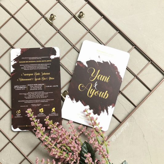 Burgundy And Gold Abstract Wedding Invitations | Kad Kahwin SG