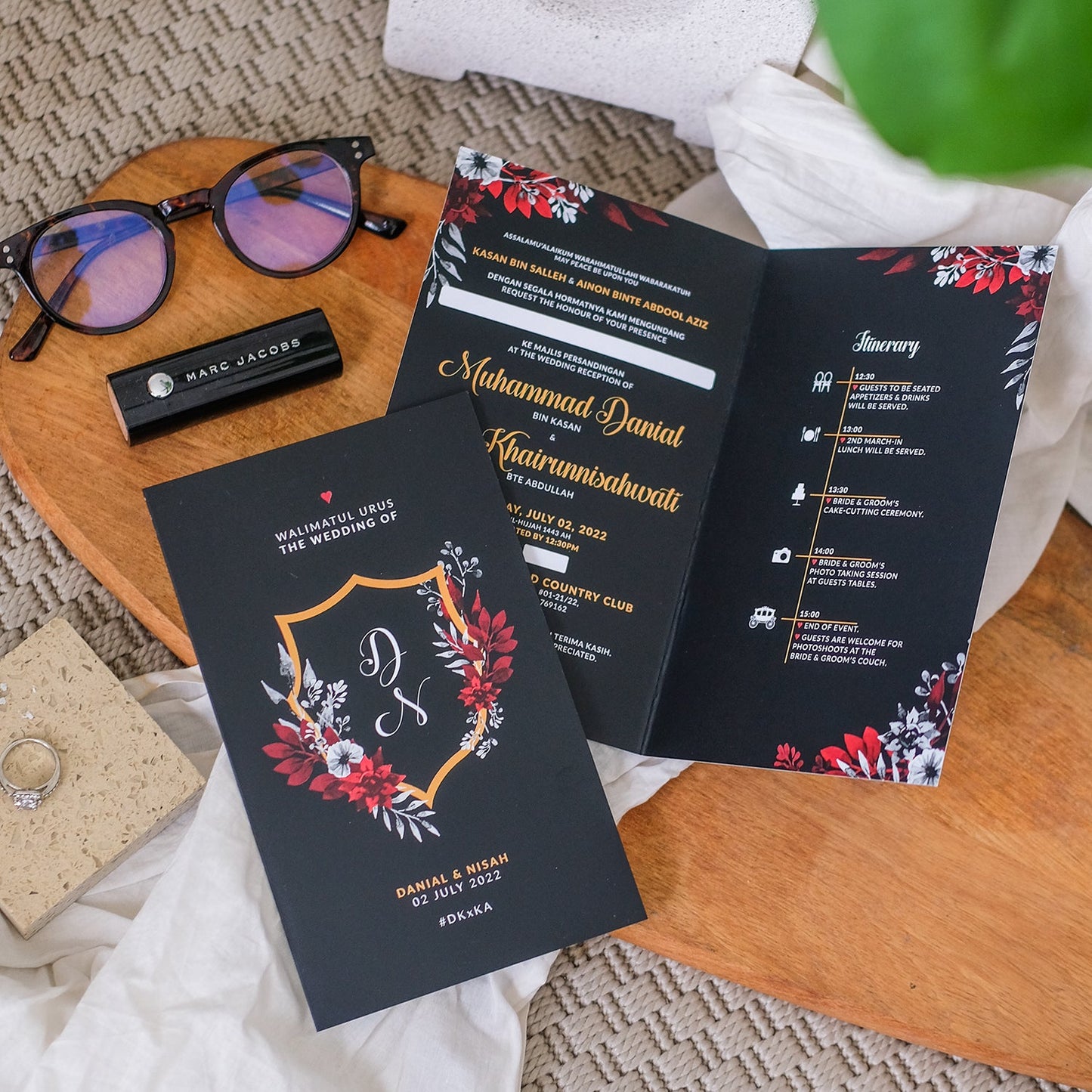 Classy Black And Red Folded Wedding Invitations | Kad Kahwin Singapore