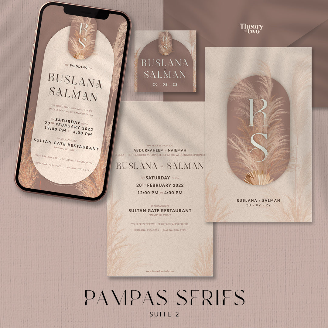 Brown Hues Bohemian Pampas Grass Wedding Invitations Suite | Singapore Wedding Card