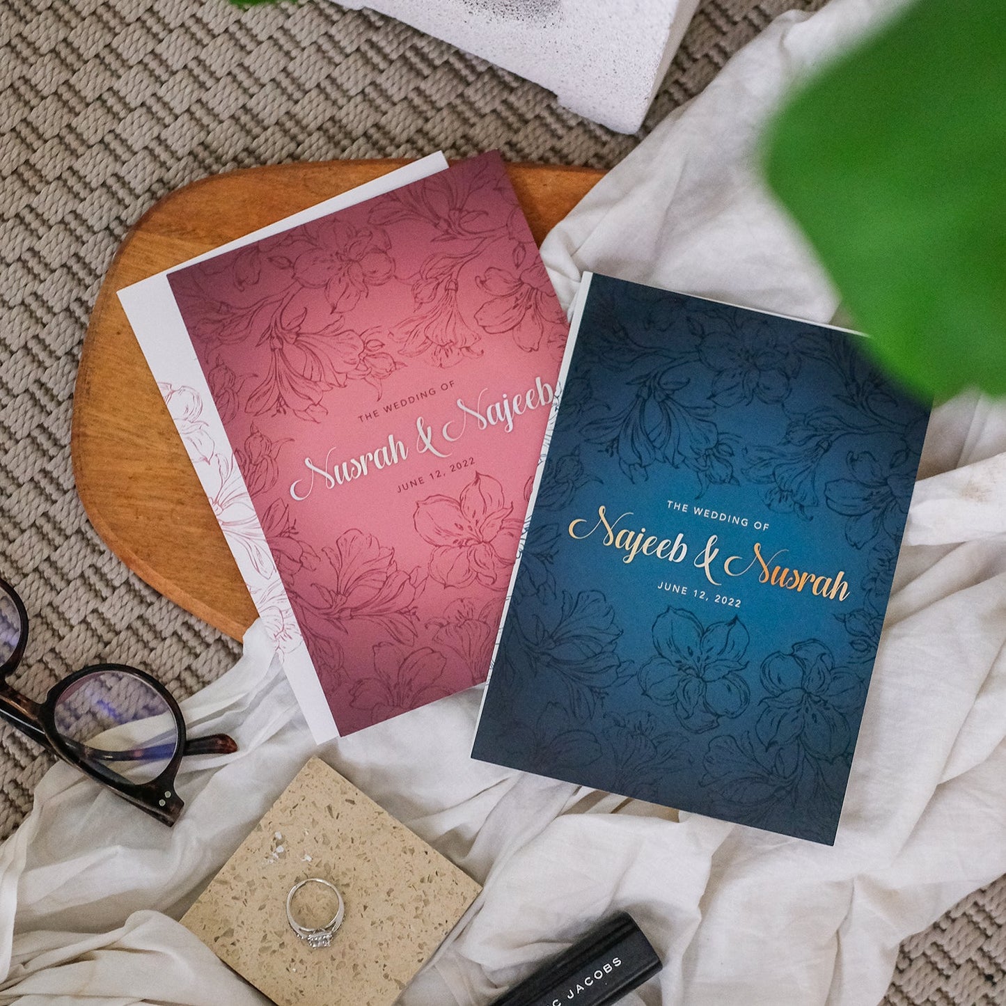 Dark Teal Hibiscus Wedding Invitations | Kad Kahwin Singapore