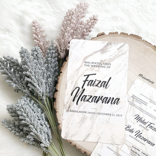Faint Brown Classic Marble Wedding Invitations | Kad Kahwin SG