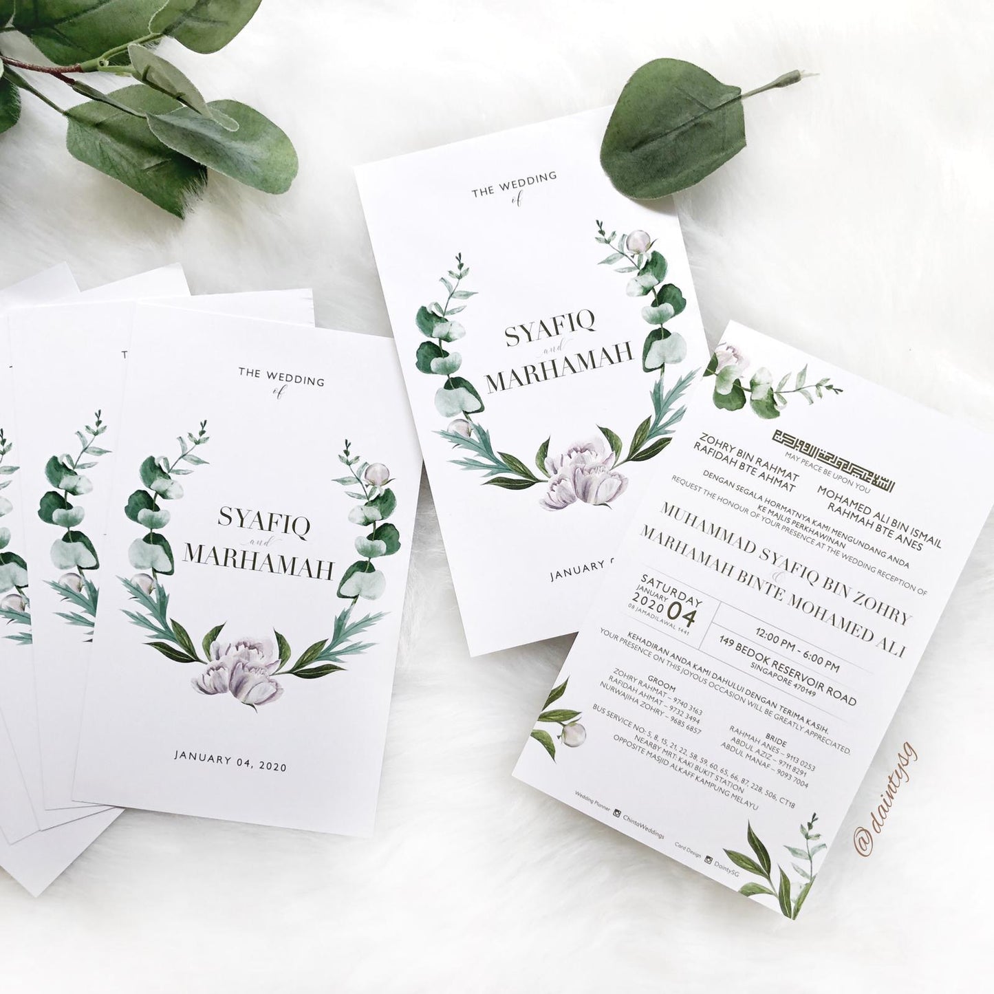 Elegant Eucalyptus Wreath Wedding Invitations | Kad Kahwin SG