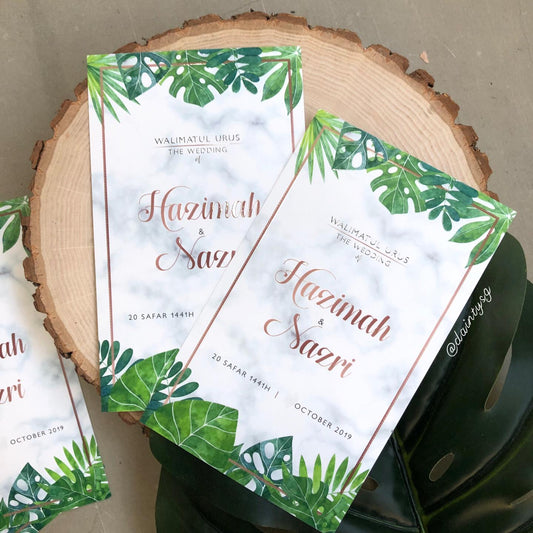 Tropical Monstera Marble Wedding Invitations  | Wedding Cards SG