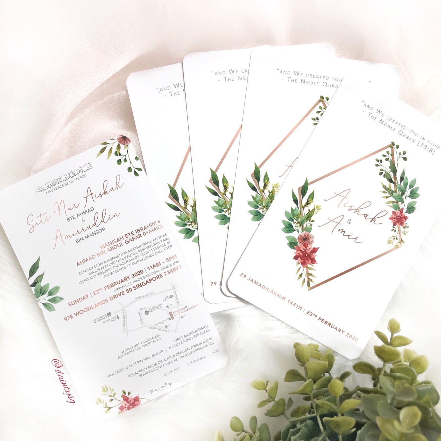 ROSE GOLD EUCALYPTUS GREENERY WEDDING INVITATION