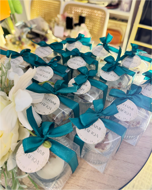 BUNGA RAMPAI TEA LIGHT + CLEAR GLASS HOLDER (MINIMUM ORDER OF 30 PCS)