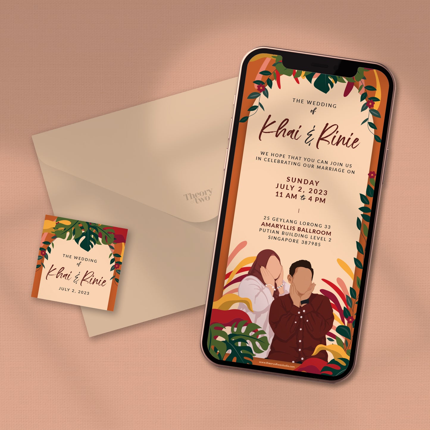 BURNT ORANGE ILLUSTRATION WEDDING INVITATION