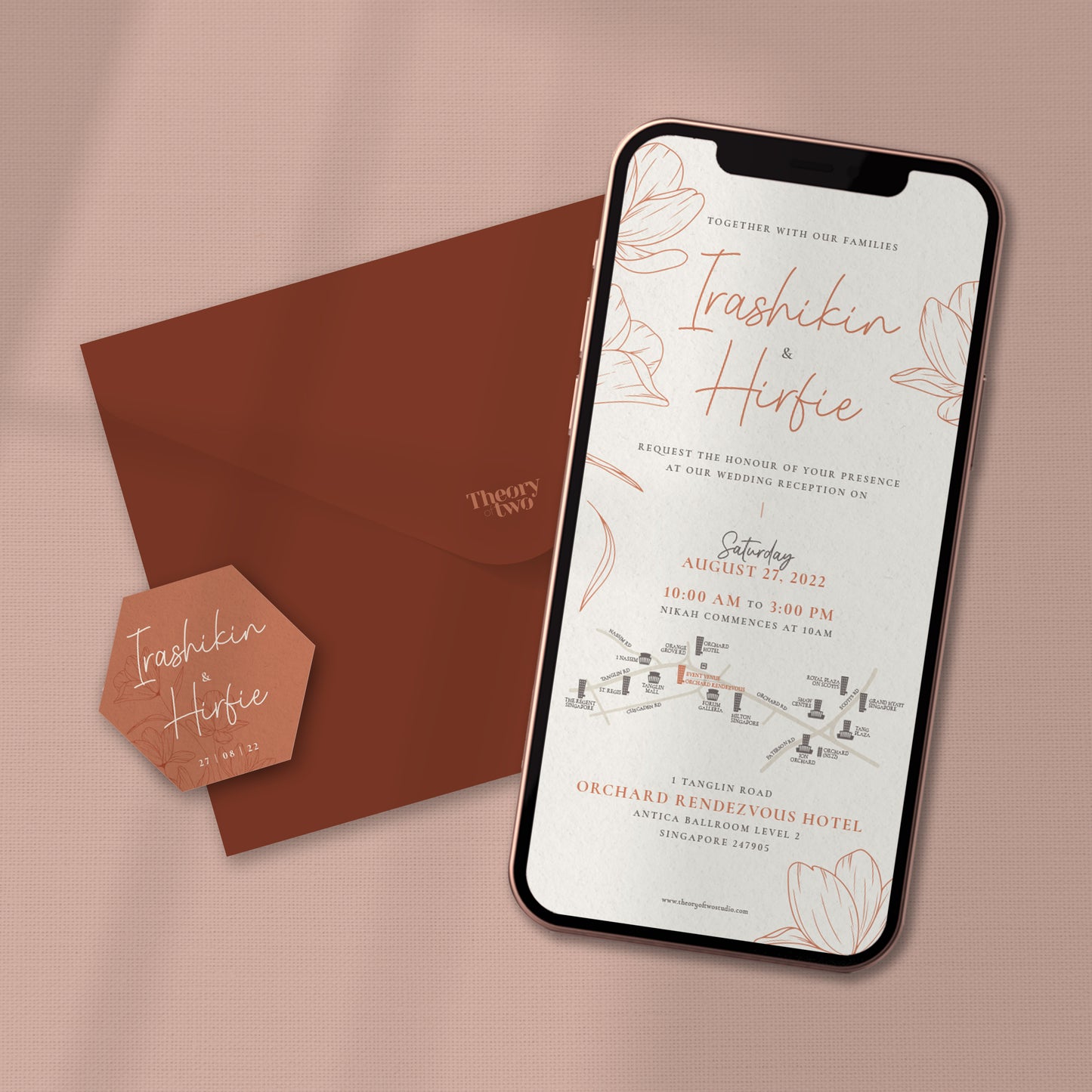 NEW!!! CHIC BURNT ORANGE FLORAL WEDDING INVITATION