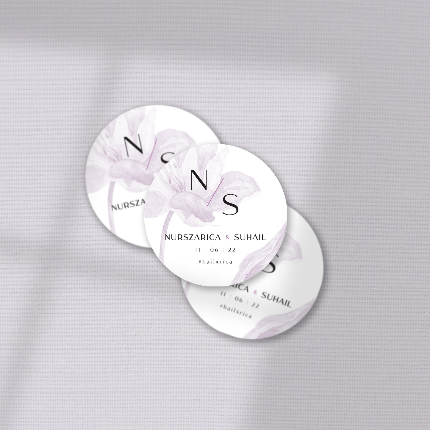 ELEGANT MIST PURPLE FLORAL FAVOR STICKER/ TAG