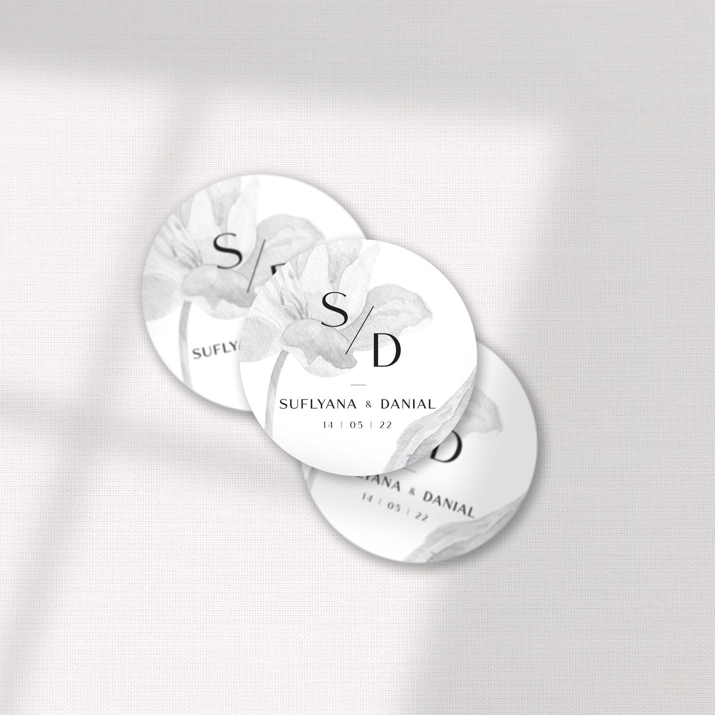 ELEGANT MONOCHROME FLORAL FAVOR STICKER/ TAG