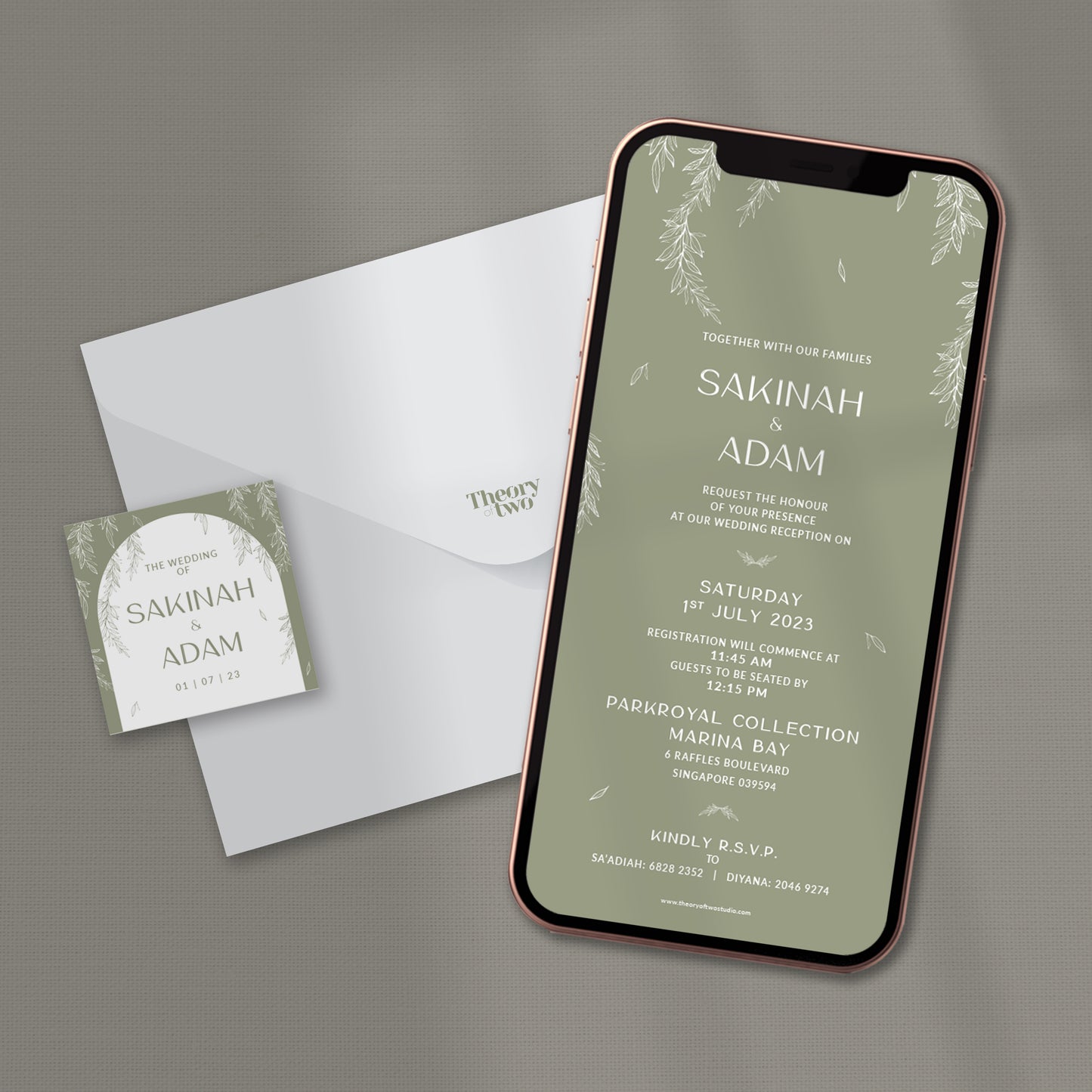 NEW!!! ELEGANT OLIVE LEAF WEDDING INVITATION