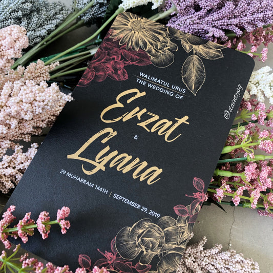 Elegant Red Floral With Golden Font Wedding Invitations | Affordable Wedding Card SG