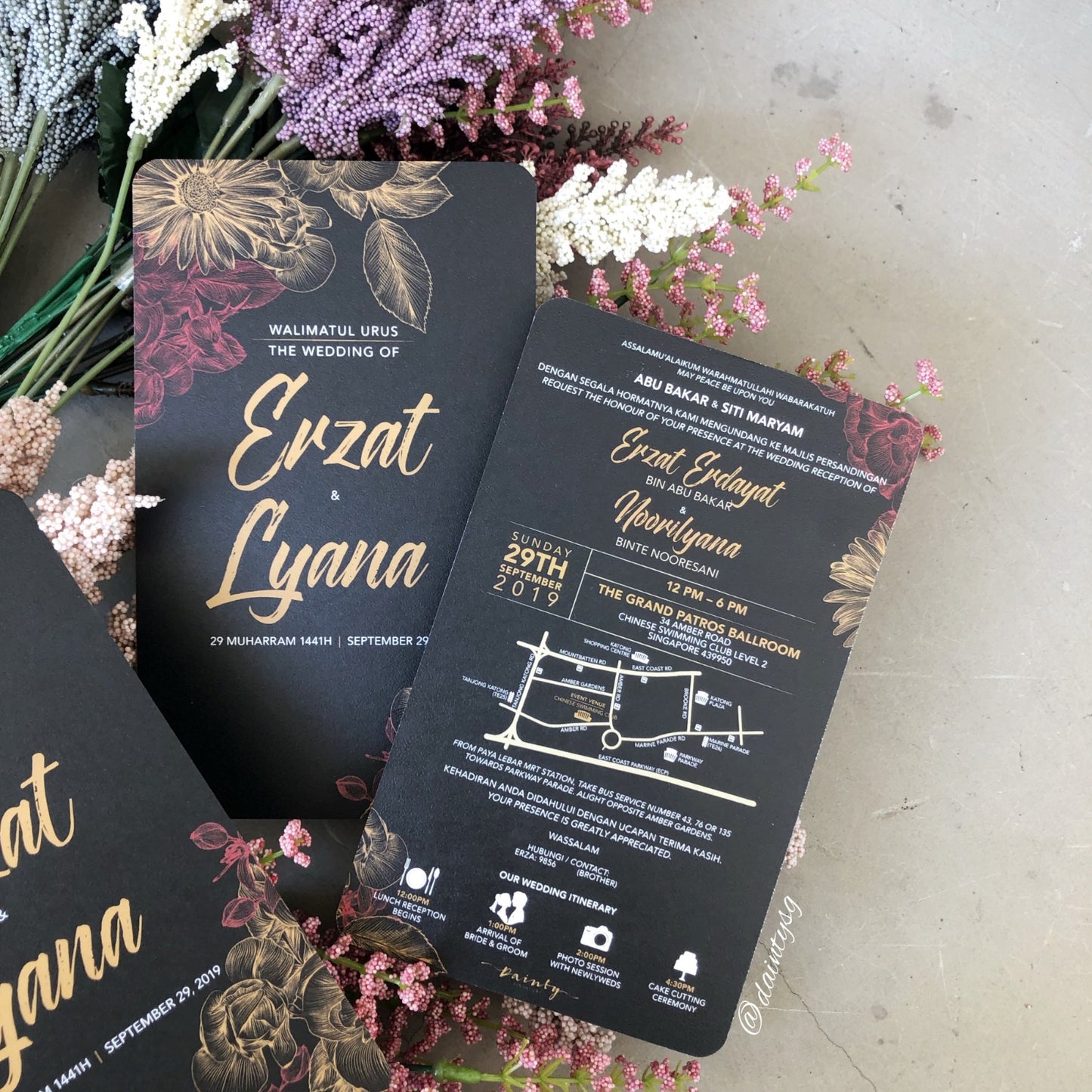 Elegant Red Floral With Golden Font Wedding Invitations | Affordable Wedding Card SG