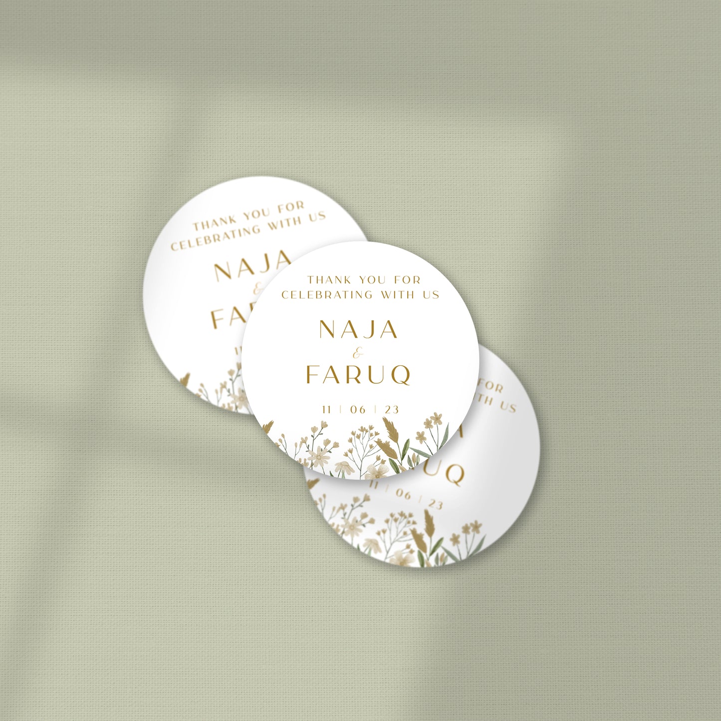 GOLD WILDFLOWERS WEDDING FAVOR STICKER/ TAG