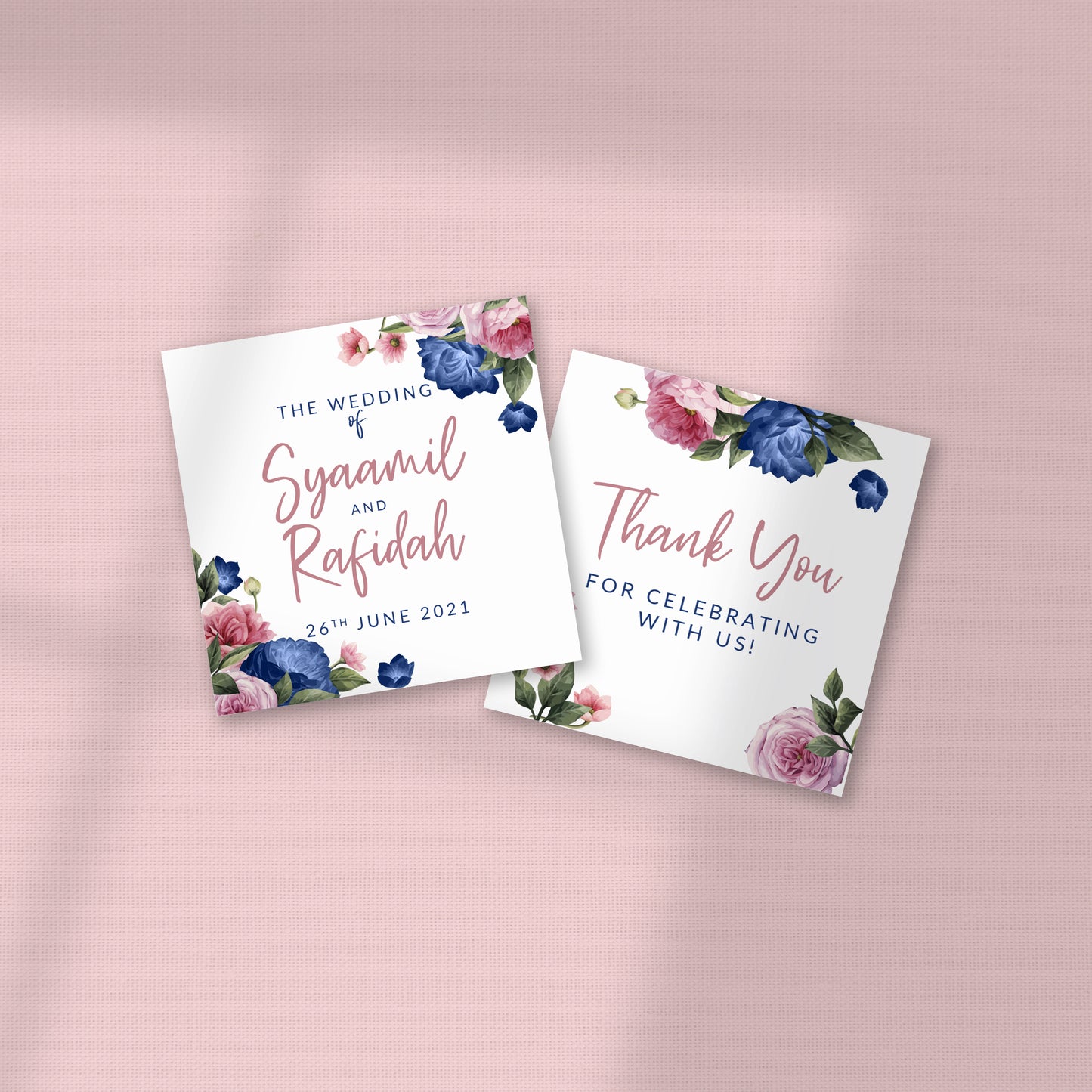 NAVY BLUE AND BLUSH PINK FLORAL WEDDING FAVOR STICKER/ TAG