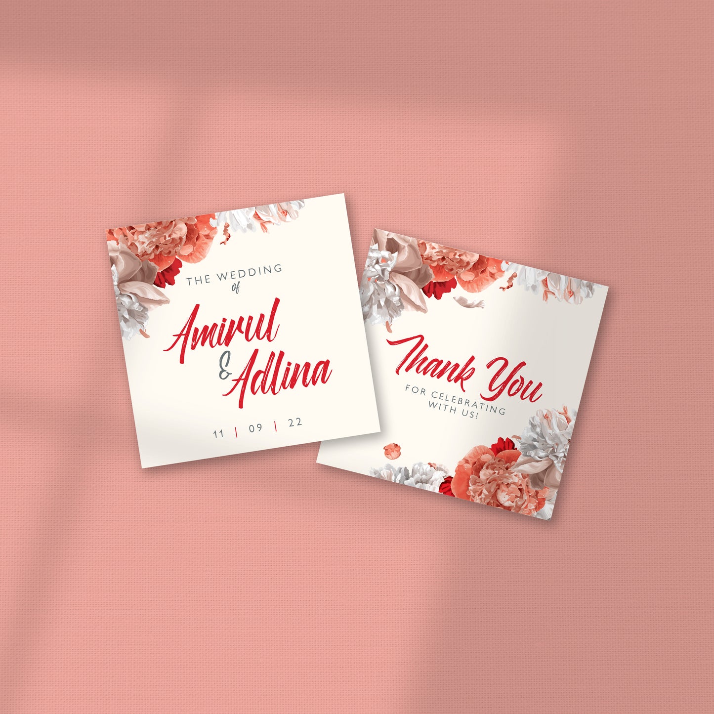 RED AND WHITE PEONY WEDDING FAVOR STICKER/ TAG