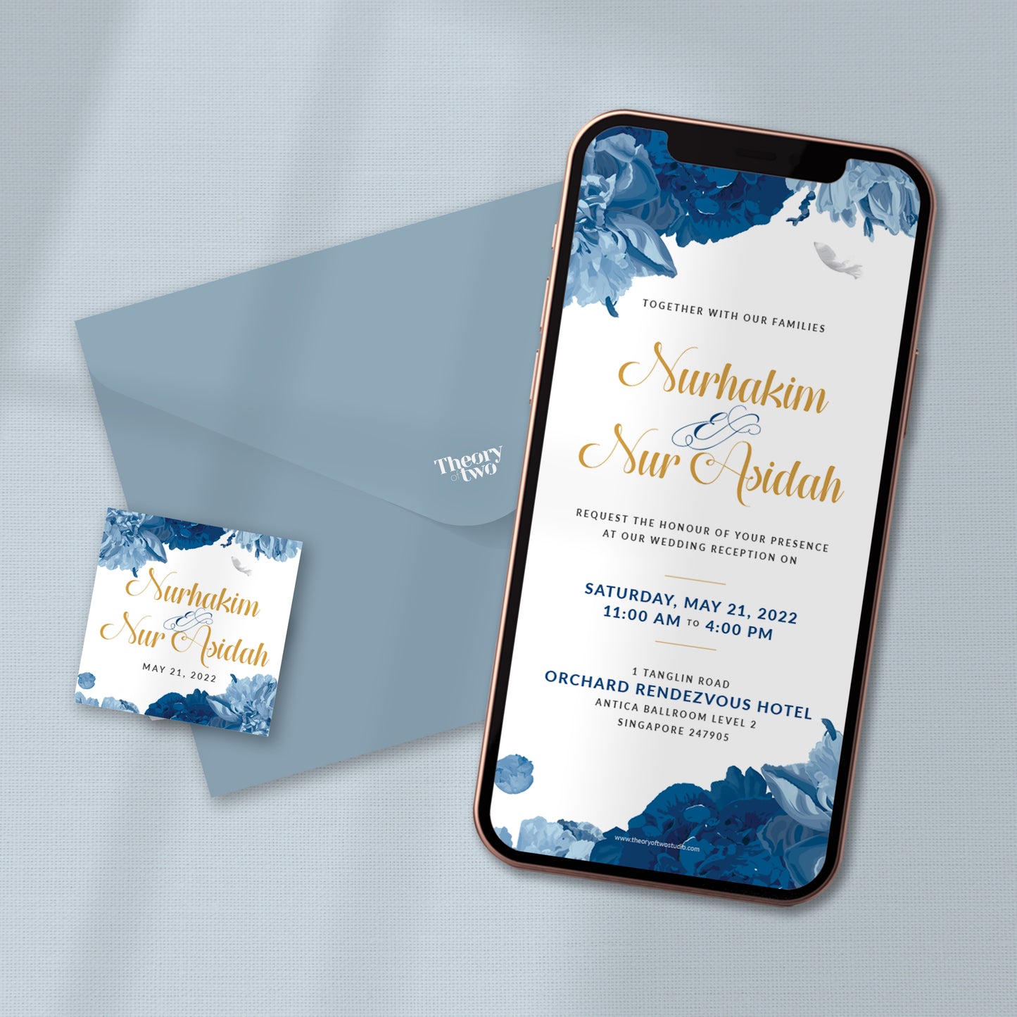 NEW!!! ROYAL BLUE & GREY FLOWER WEDDING INVITATION