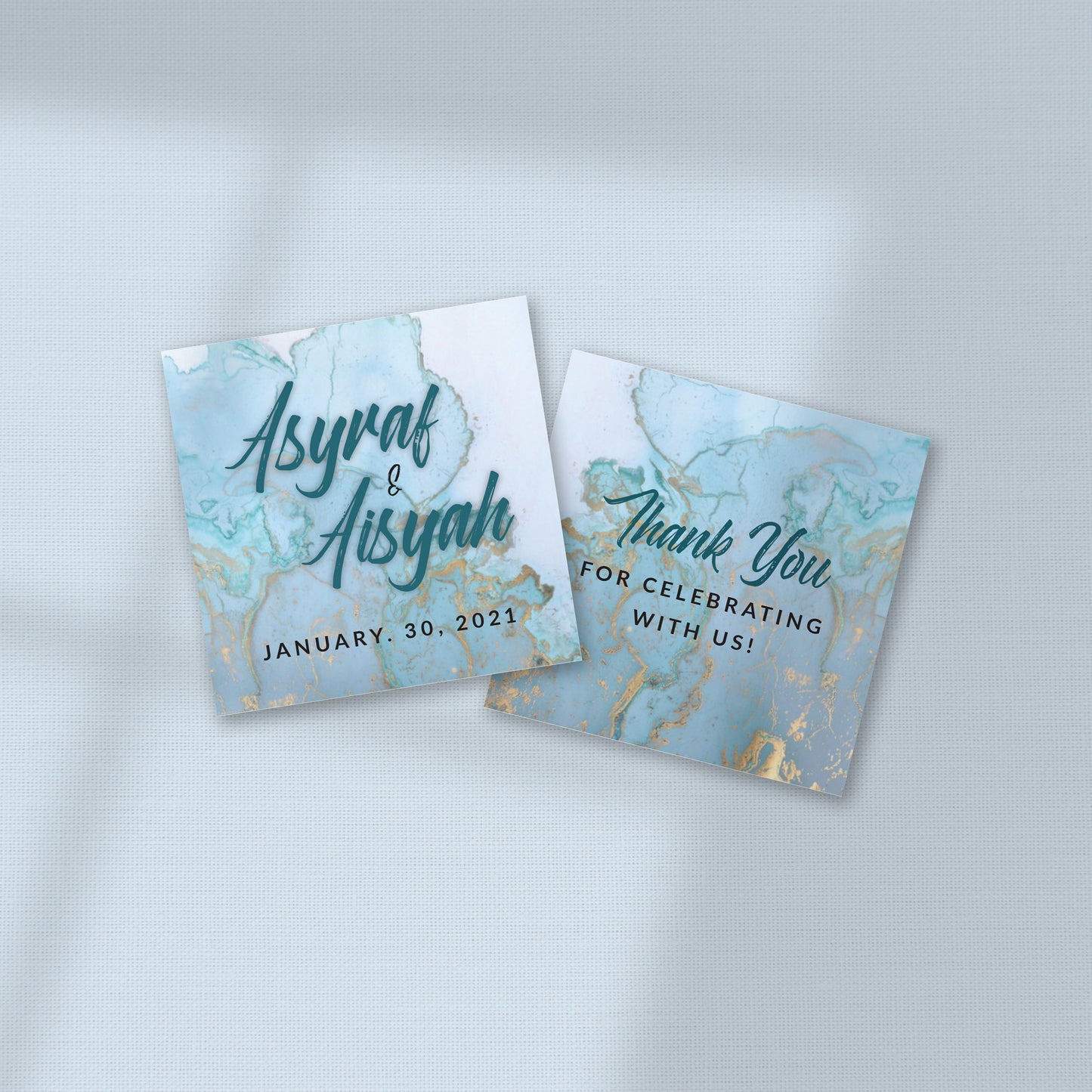 SLEEK TURQUOISE AND GOLD MARBLE WEDDING FAVOR STICKER/ TAG