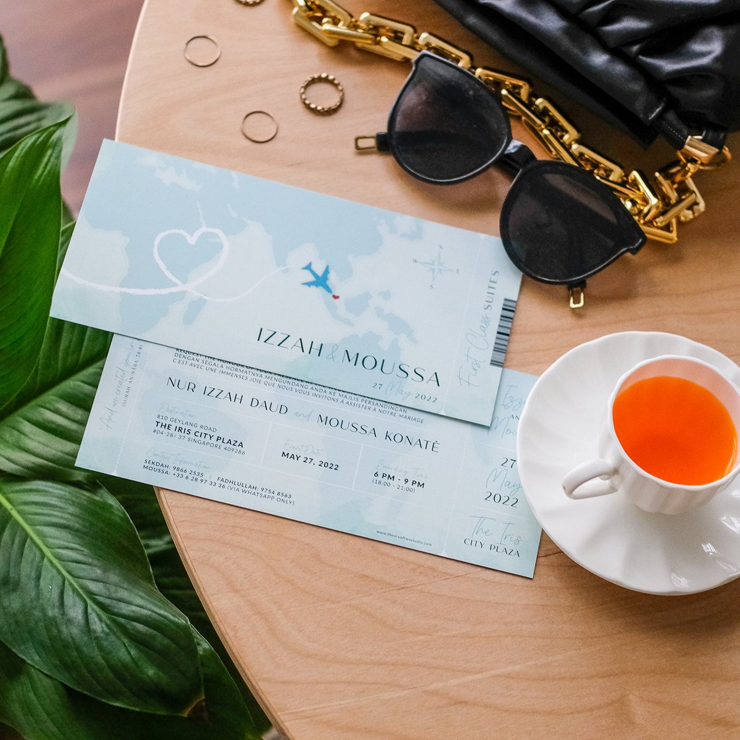 Bilingual French And English With Travel Singapore Map Boarding Pass Wedding Invitations | Wedding Cards SG