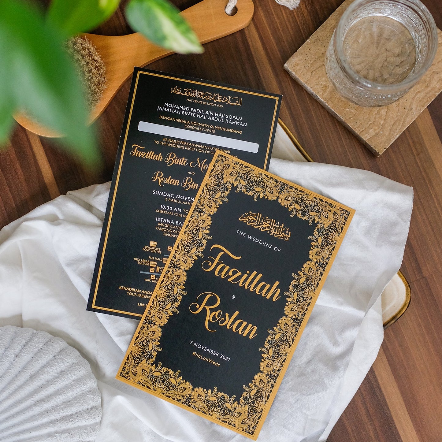Classic Gold On Black Lace Wedding Invitations | Wedding Card SG