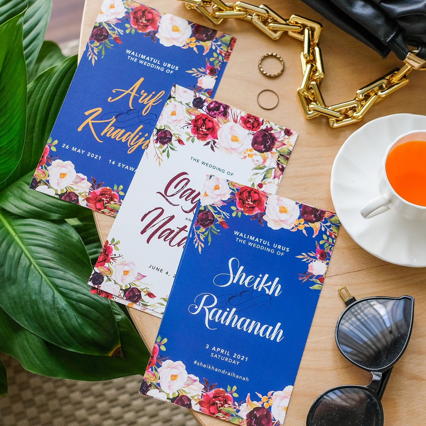 Burgundy Marsala On Cobalt Blue Wedding Invitations | Wedding Card SG