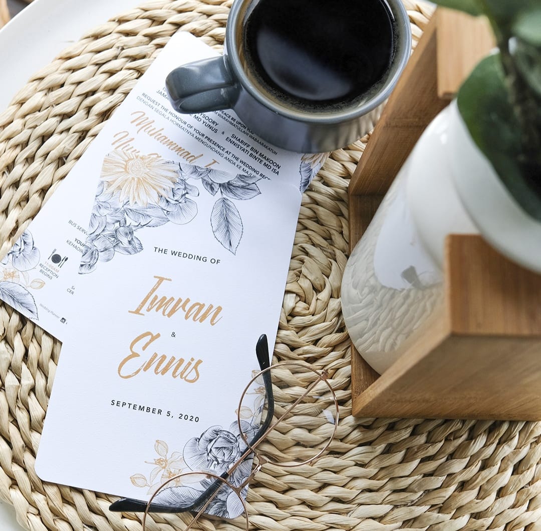 Elegant Gold & Black Floral Wedding Invitations | Affordable Wedding Card SG