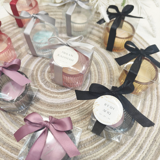 SCENTED TEA LIGHT CANDLE + GLASS HOLDER