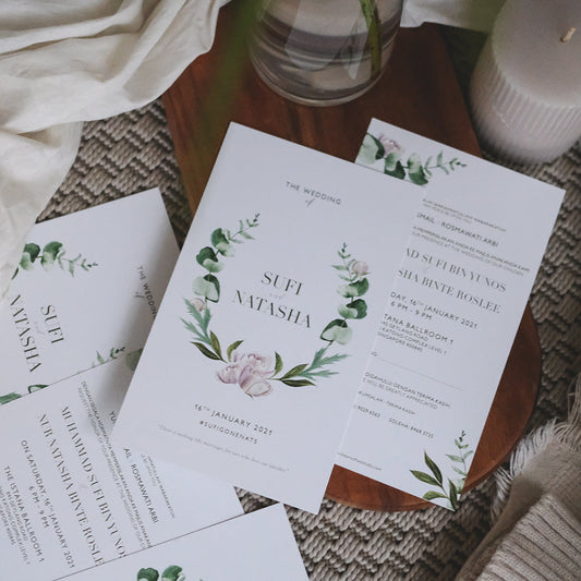 Elegant Eucalyptus Wreath Wedding Invitations | Kad Kahwin SG
