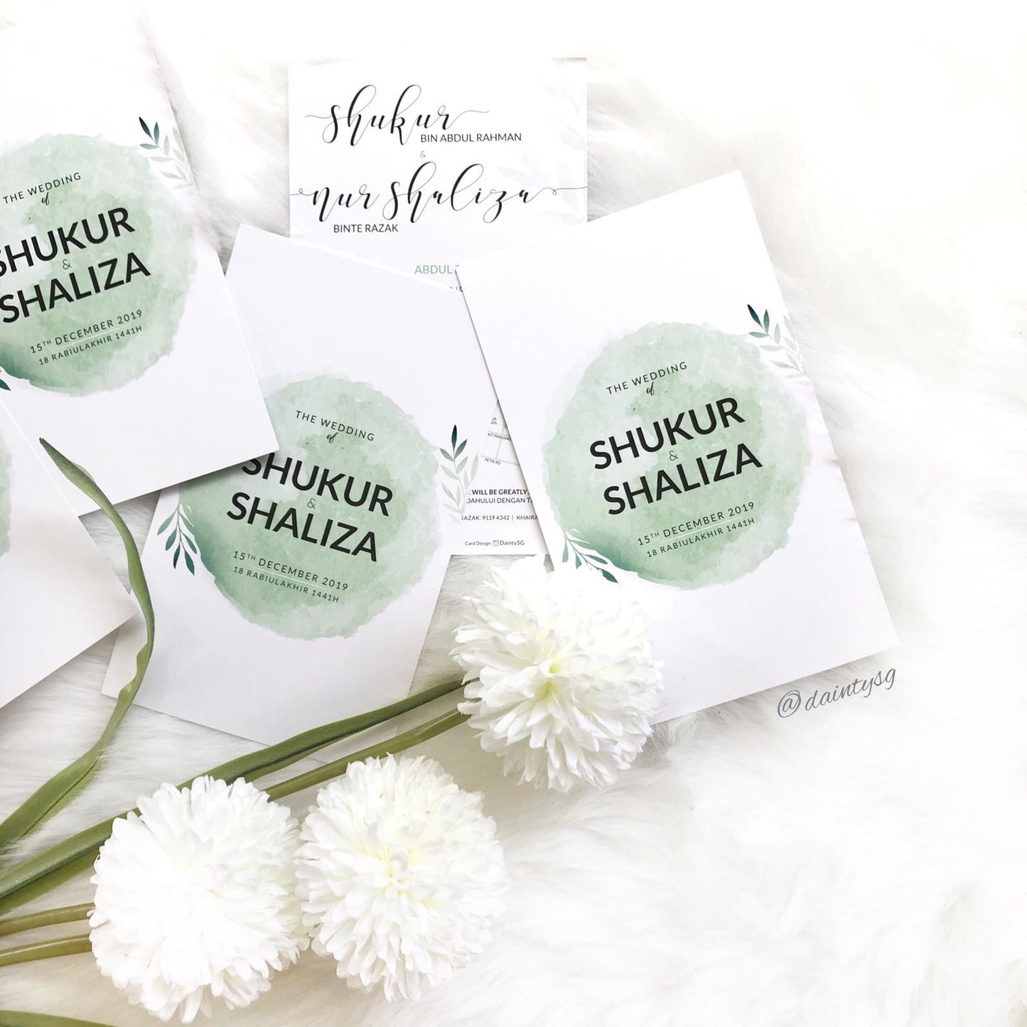 Mint Green Olive Leaves Wedding Invitations | Wedding Cards SG