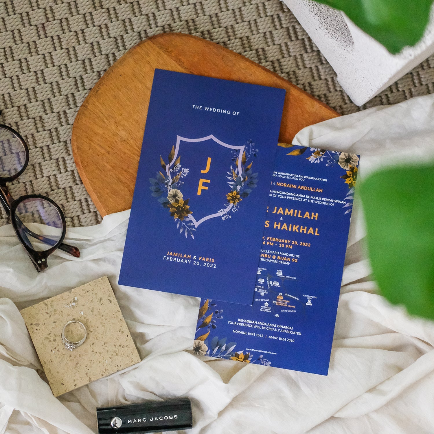 Elegant Shield Navy Blue Wedding Invitations | Kad Kahwin Singapore