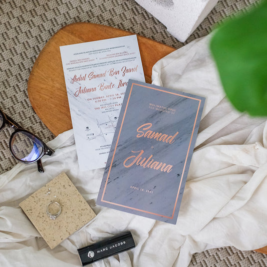 Rose Gold And Charcoal Grey Wedding Invitation | Kad Kahwin SG
