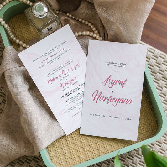 Classic Elegant Pink Marble Wedding Invitations | Kad Kahwin SG