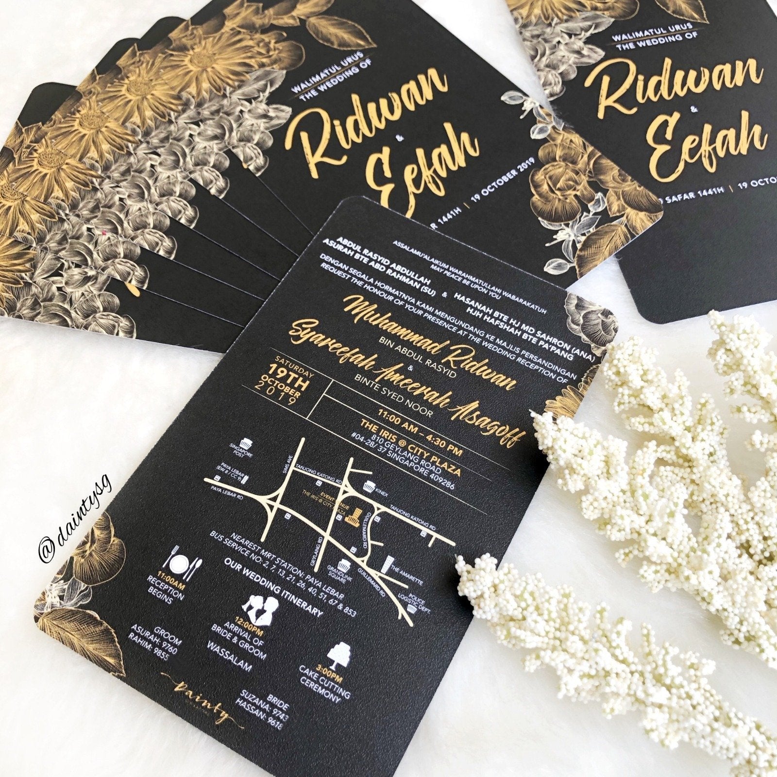 Elegant Gold Floral Wedding Invitations | Affordable Wedding Card SG
