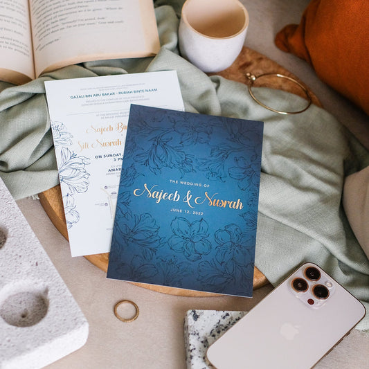 Dark Teal Hibiscus Wedding Invitations | Kad Kahwin Singapore