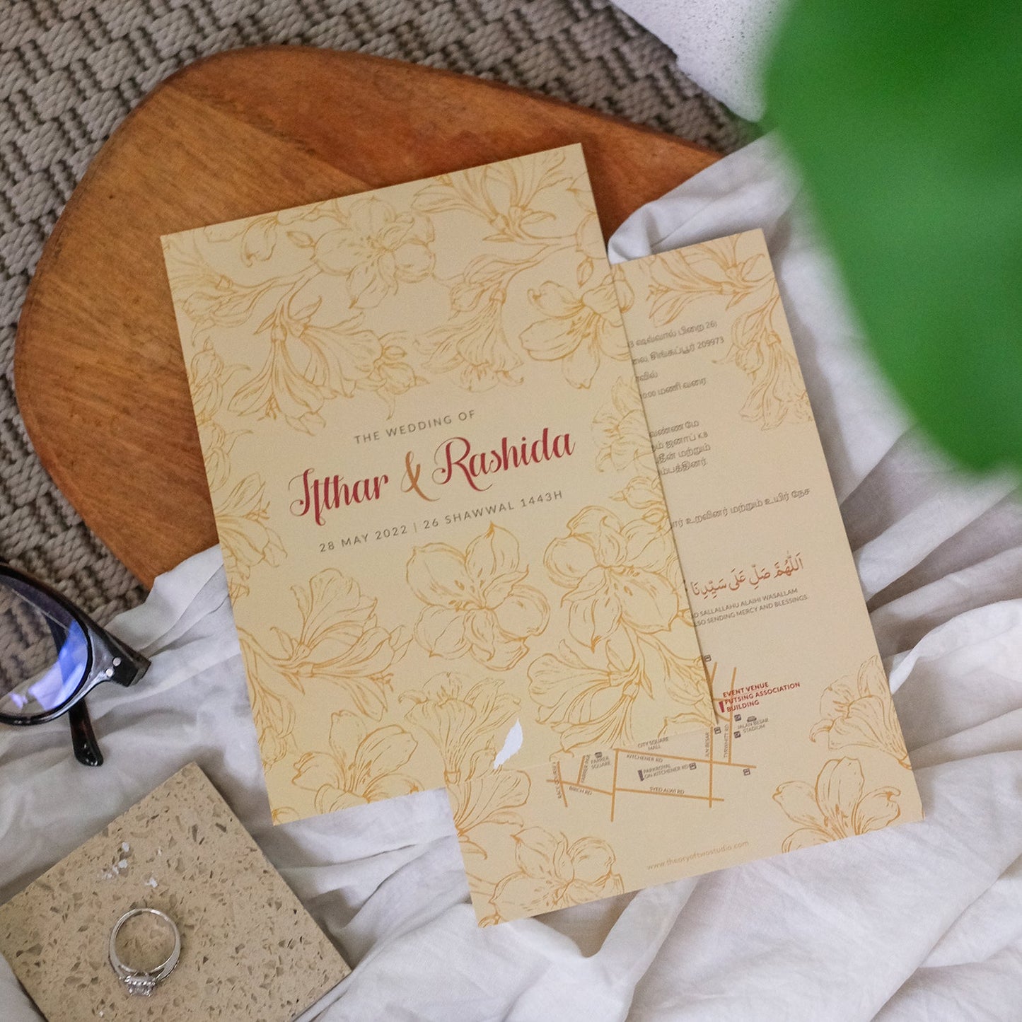 Camel Beige Hibiscus Wedding Invitations | Kad Kahwin Singapore