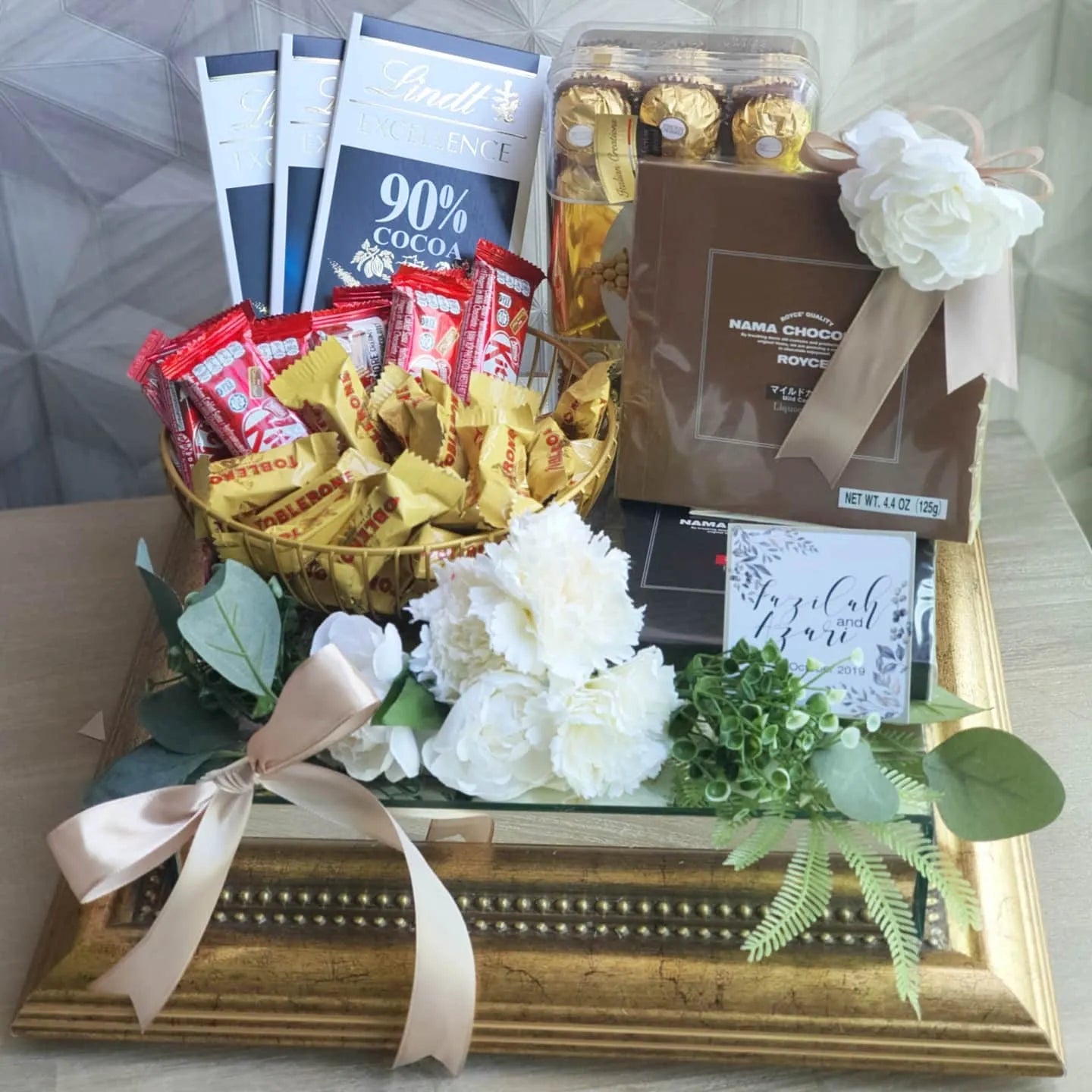 COPPER/ GOLD MIRRORED-BASE WEDDING GIFT TRAY (GUBAHAN)