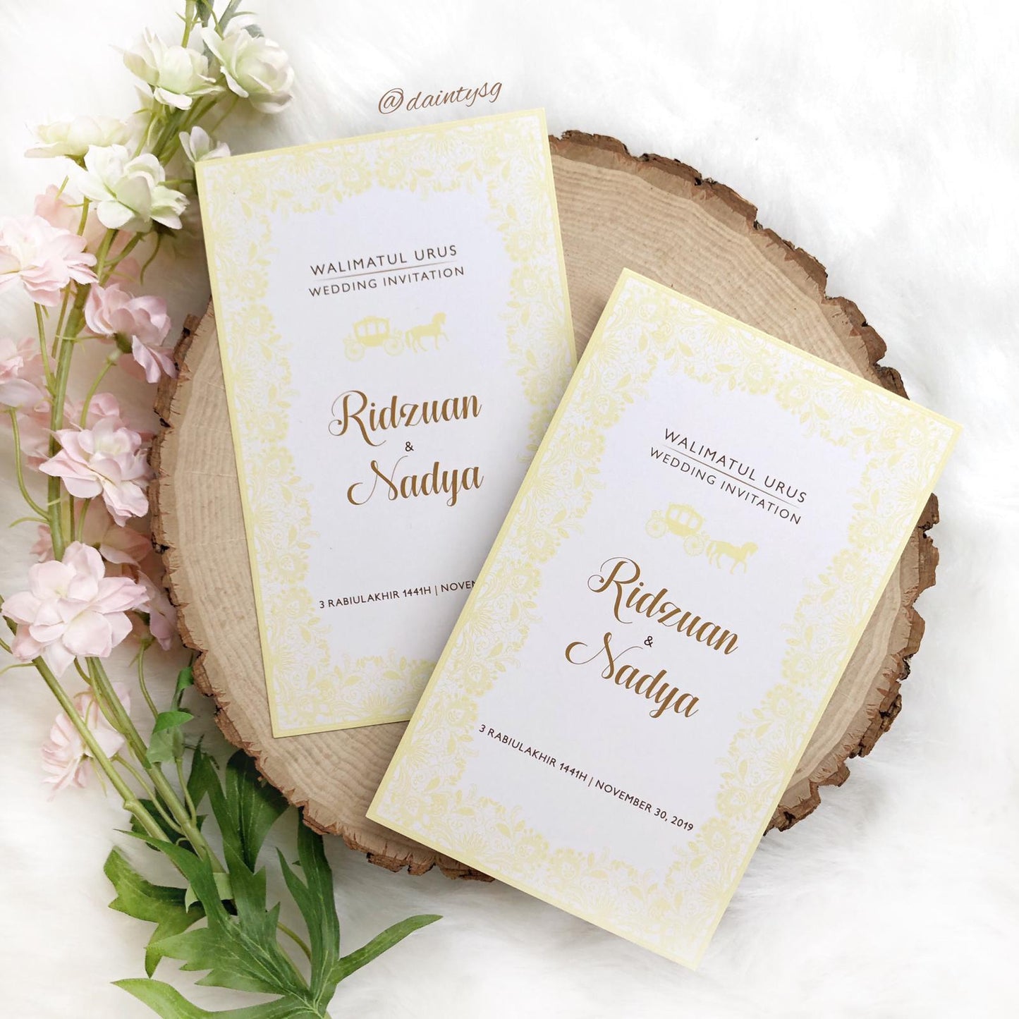Modern Pale Yellow Lace Wedding Invitations | Wedding Card SG