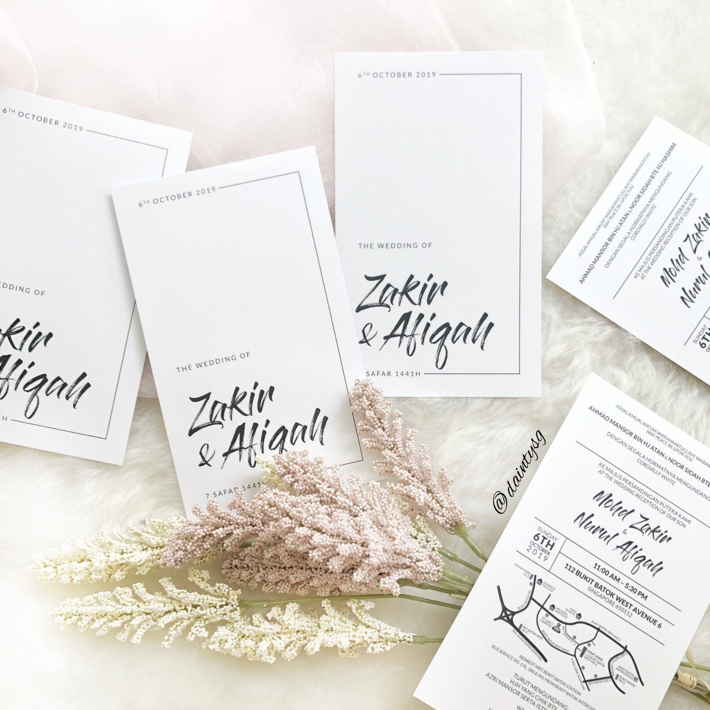 Modern Minimal White And Black Wedding Invitations. THEORY OF TWO STUDIO is based and shipped from Singapore