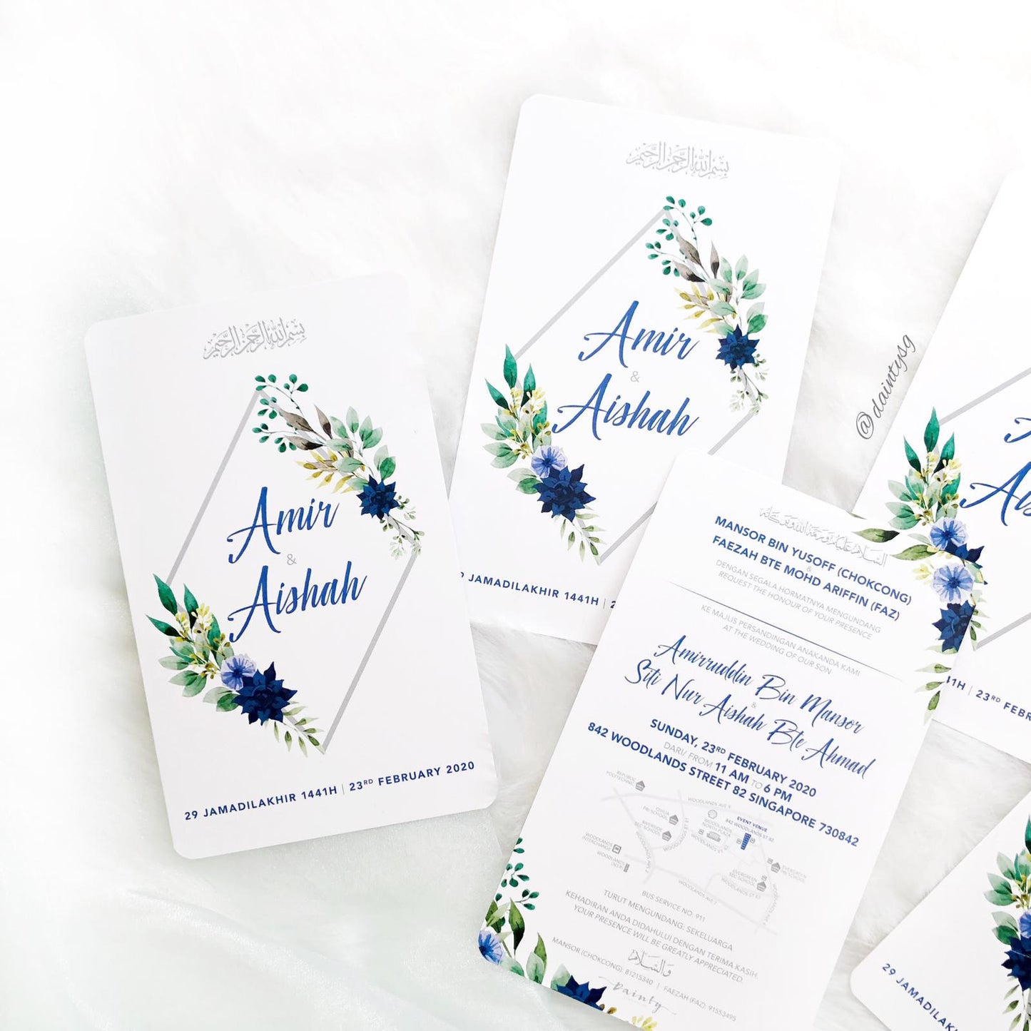 NAVY BLUE EUCALYPTUS GREENERY WEDDING INVITATION