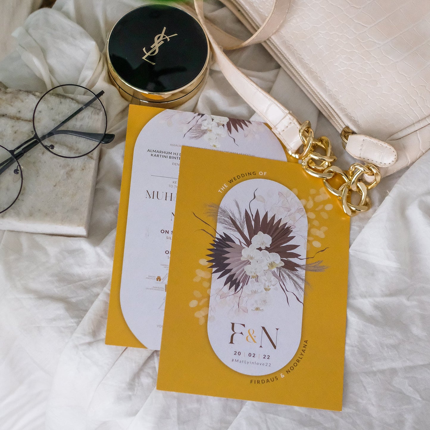 Romantic Pampas In Mustard Wedding Invitations | Singapore Wedding Card