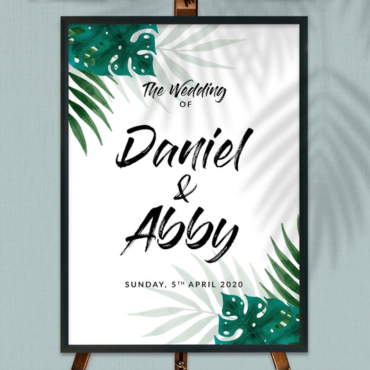 Modern Monstera Tropical Wedding Welcome Board | Wedding Welcome Sign 