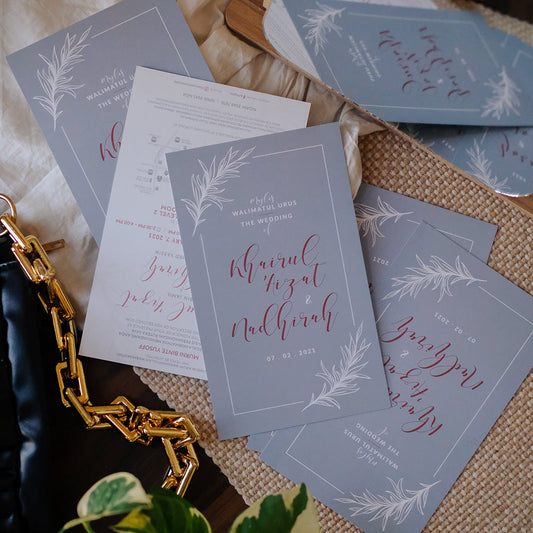 Stone Grey And Brick Red Olive Wedding Invitations | Wedding Invitations Singapore