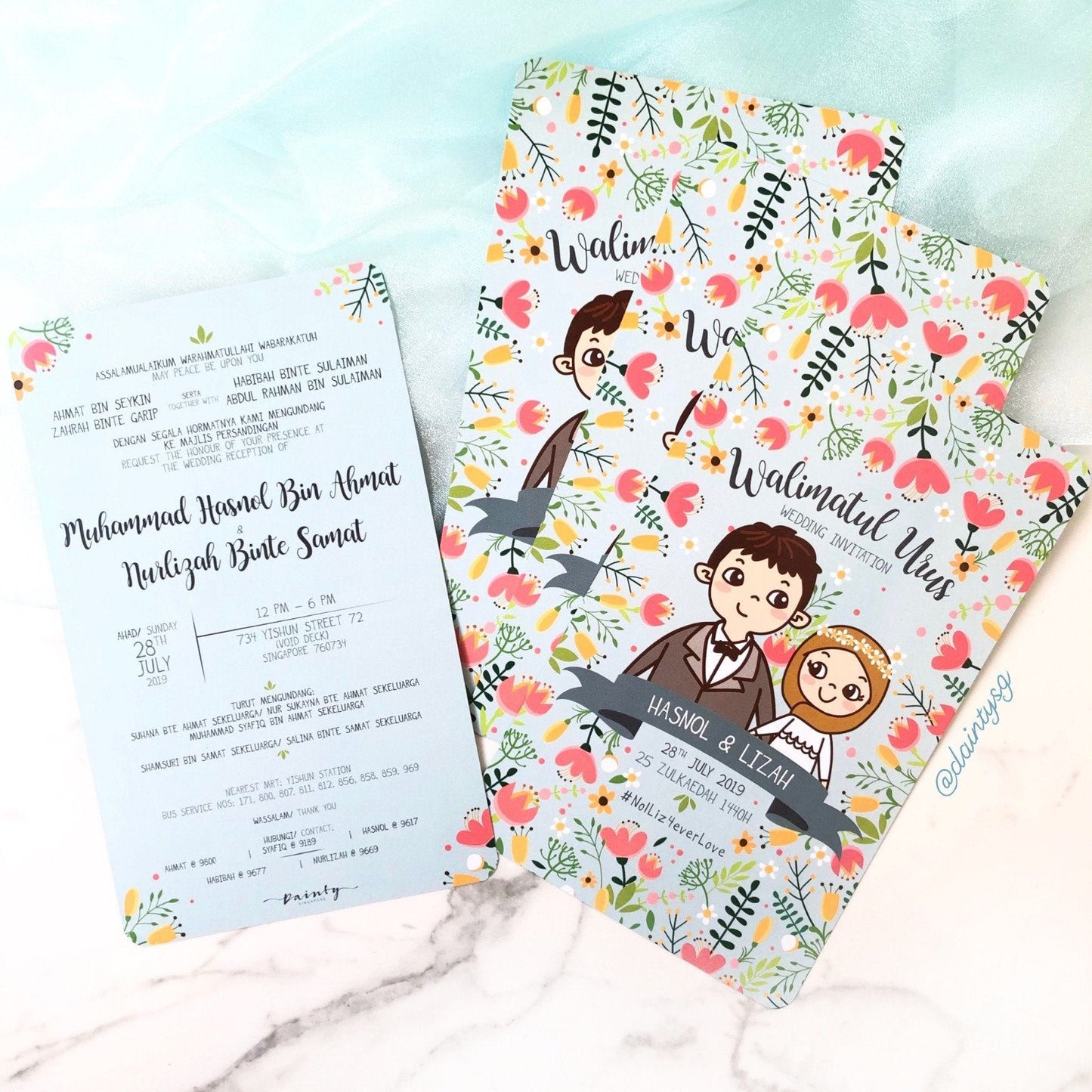 Bride And Groom Illustrated Invitations | SG Wedding Invitations