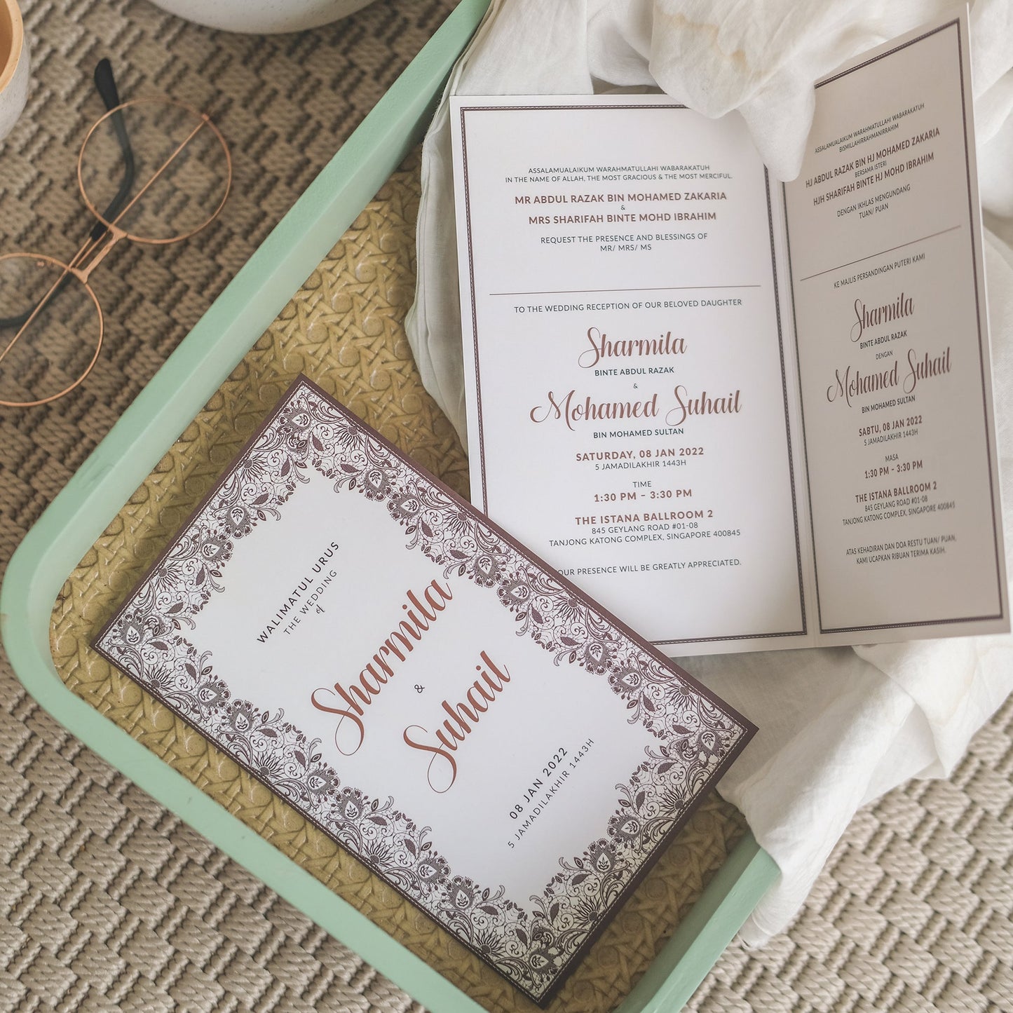 Elegant Purple Lace Folded Wedding Invitations | Kad Kahwin Singapore