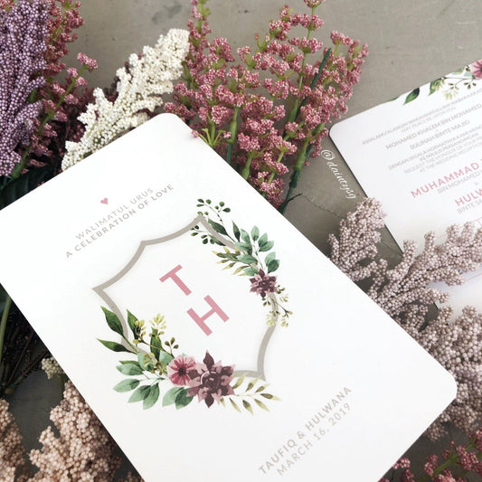 Elegant Shield Blush Wedding Invitations | Kad Kahwin Singapore